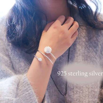 925 Silver flexible lotus heart bracelet