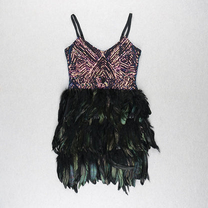 Feathers Sequined Mini Dress