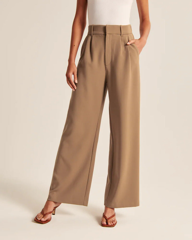 High Waist Trousers Straight  With Pockets