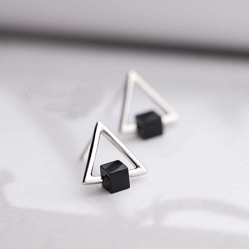 925 Silver Geometric Triangle Black Earring