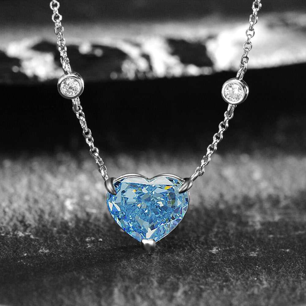 Ocean Blue Heart-shaped Zircon 925 Sterling Silver